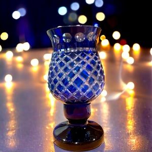 Vintage Imperial Estate Cobalt Blue Crystal Candle Holder, Crystal Votive Holder